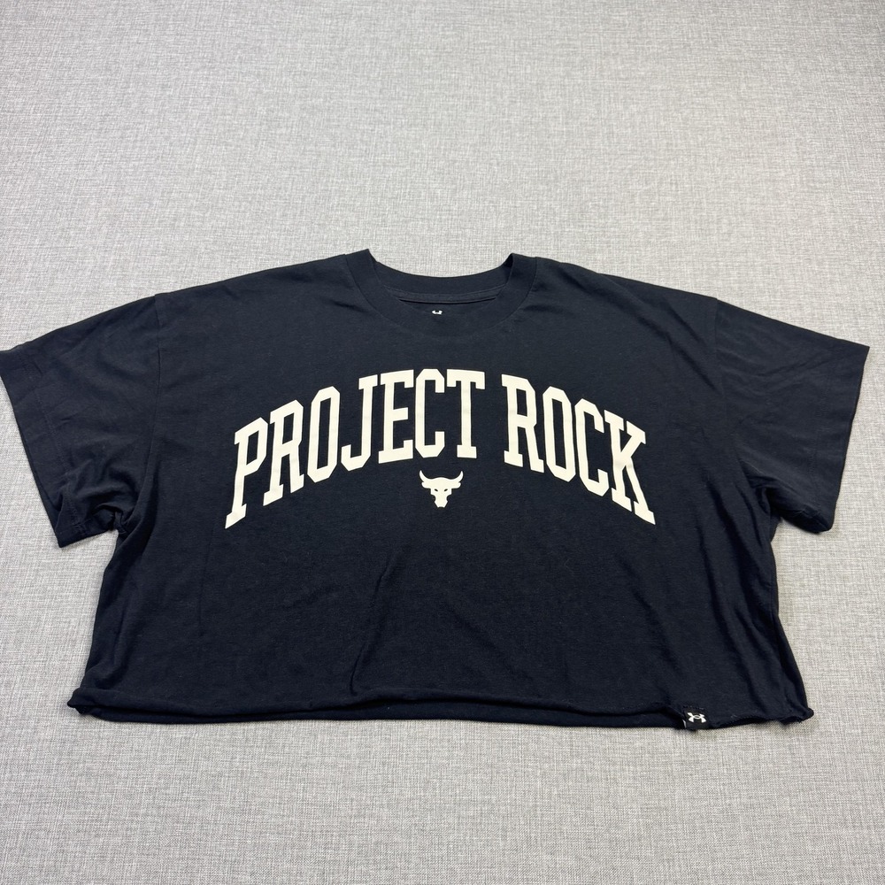 Under Armour Project Rock Cropped T-Shirt Women's Small Black Graphic Crew Neck